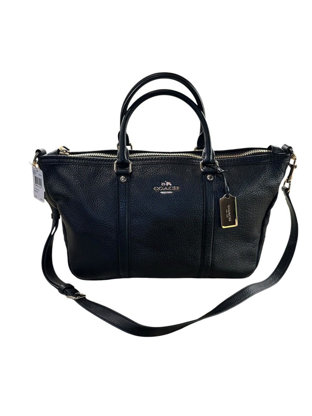 COACH F55662 Central Satchel Black Pebbled Leather Crossbody Bag Gold Hardware